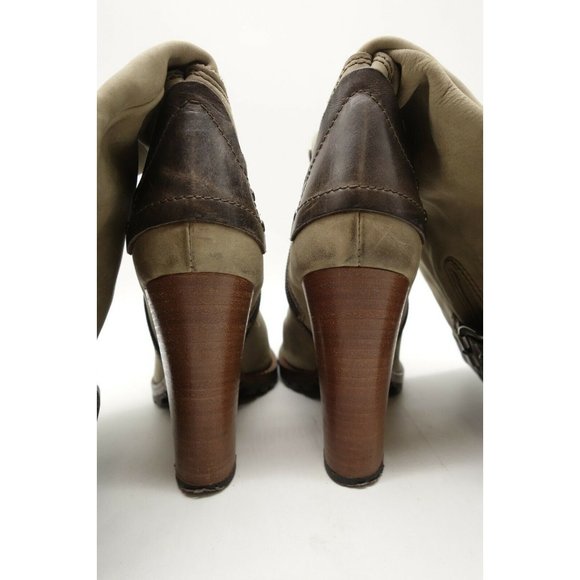 Manas Lea Foscati Brown Leather Zip Up Buckle Block Heel Boots Women's 37 / 7 - Picture 7 of 11